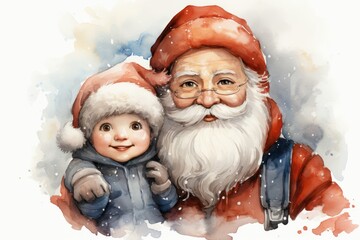 baby Santa watercolour illustration - obrazy, fototapety, plakaty