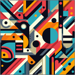 Bauhaus style art Vector Pattern. Simple Composition With Geometric shapes combination neo geo post. Colorful neo geometric Social media poster. Modern abstract promotional flyer background vector ill