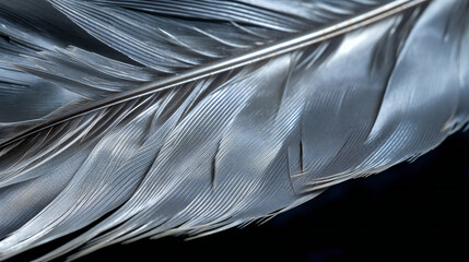 Silver Feather ultra macro close-up banner background. generative AI.
