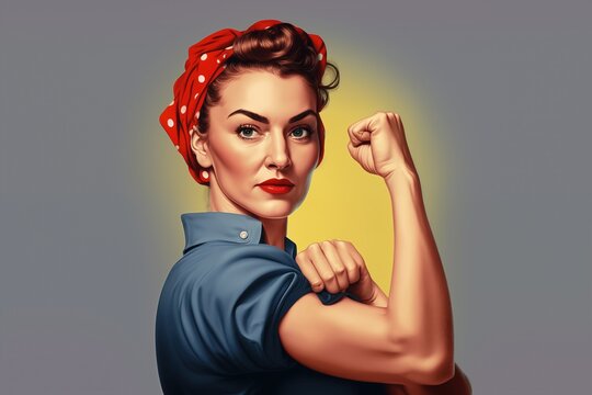 Women’s Equality . Strong powerful woman. Woman's day banner. We Can Do It. Woman s fist symbol of female power