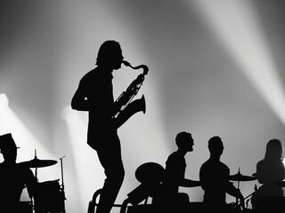 silhouettes of  jazz orchestra