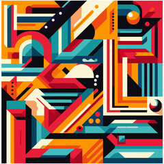 Bauhaus style art Vector Pattern. Simple Composition With Geometric shapes combination neo geo post. Colorful neo geometric Social media poster. Modern abstract promotional flyer background vector ill