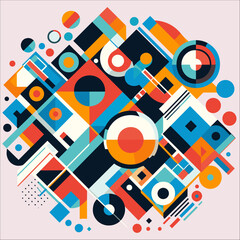 Bauhaus style art Vector Pattern. Simple Composition With Geometric shapes combination neo geo post. Colorful neo geometric Social media poster. Modern abstract promotional flyer background