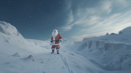 In the heartwarming image titled "Santa Claus Delighting in a Winter Wonderland," we find the iconic figure of Santa Claus himself set against a breathtaking snowy backdrop. 