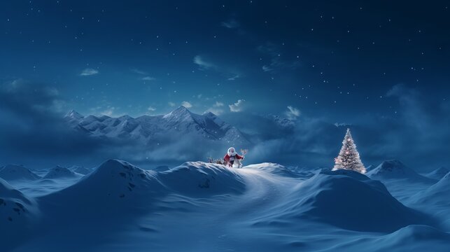 In the heartwarming image titled "Santa Claus Delighting in a Winter Wonderland," we find the iconic figure of Santa Claus himself set against a breathtaking snowy backdrop. 