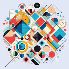 Bauhaus style art Vector Pattern. Simple Composition With Geometric shapes combination neo geo post. Colorful neo geometric Social media poster. Modern abstract promotional flyer vector