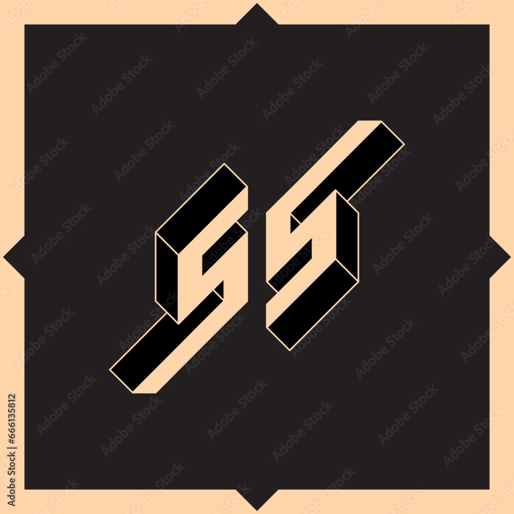 Poster number 55. ss - monogram or logotype. isometric 3d font for design. volume alphabet. outline fonts. 