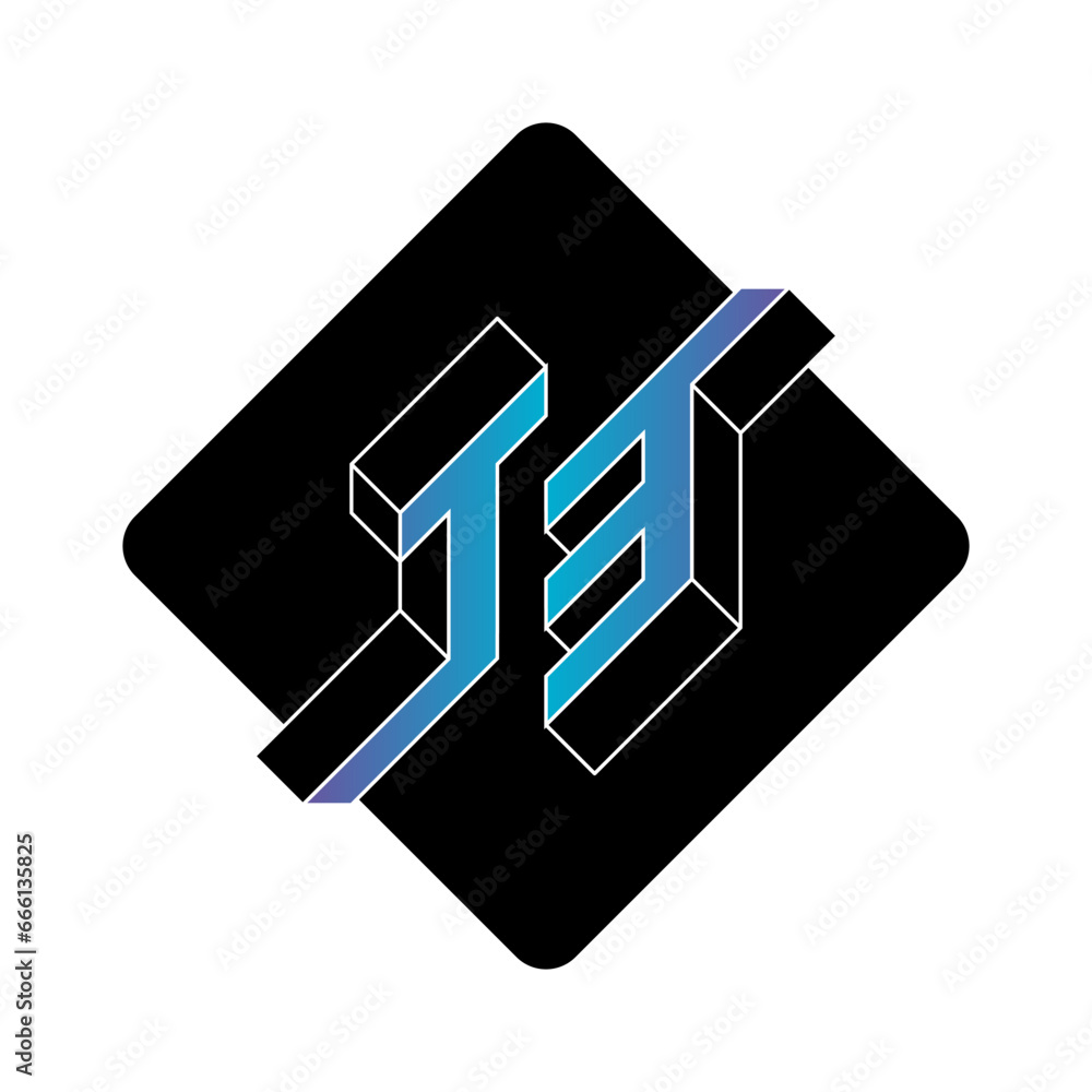 Poster t and 3 - monogram or logotype. isometric 3d font for design. three-dimension letter t and number 3 