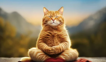 Tuinposter Portrait of a ginger cat meditating © giedriius