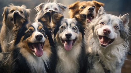 group of happy dogs at park