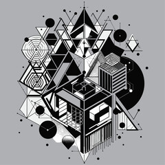 Bauhaus style art Vector Pattern. Simple Composition With Geometric shapes combination neo geo post. Colorful neo geometric Social media poster. Modern abstract promotional vector illustration