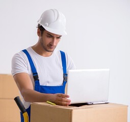 Young male professional mover doing home relocation