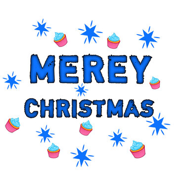 Merey Christmas text with star and cake 
