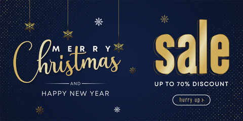 Christmas discount promo offers sale holiday seasonal banner. Modern Xmas banner design. Winter holidays social media poster. Merry Christmas and Happy New Year shopping promotion post - obrazy, fototapety, plakaty
