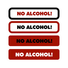 No alcohol text signs for print. Set of printeble icons vector illustration