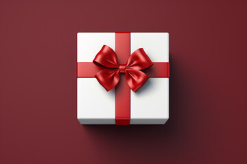 White gift boxes with red ribbon on red background