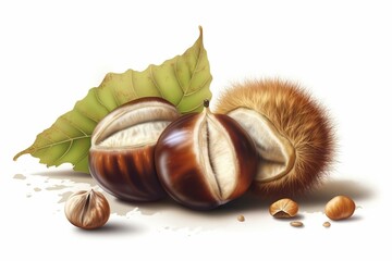 Realistic chestnut illustration. Generative AI