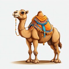 Illustration of a drawing of a dromedary Camel ,Color vector image of camel stands on white background