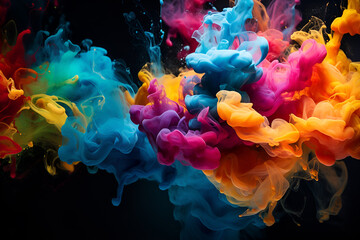 colorful smoke on dark background. Motion Color drop in water,Ink swirling in ,Colorful ink abstraction.Fancy Dream