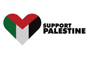 Support palestine, palestinian flag shaped heart vector illustration
