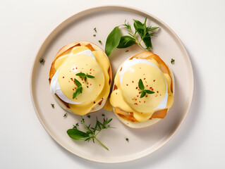 eggs benedict with hollandaise sauce and poached eggs