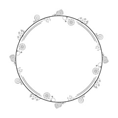 Abstract Black Simple Line Round Circle With Leaf Leaves Frame Flowers Doodle Outline Element Vector Design Style Sketch Isolated Illustration For Wedding And Banner