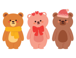 hand drawing set of bear sticker set. cute animal sticker for kids, icon