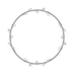 Abstract Black Simple Line Round Circle With Leaf Leaves Frame Flowers Doodle Outline Element Vector Design Style Sketch Isolated Illustration For Wedding And Banner