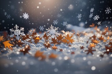 Fototapeta na wymiar snowfall background with glistening snowflakes, festive snowflakes in a tranquil winter scene