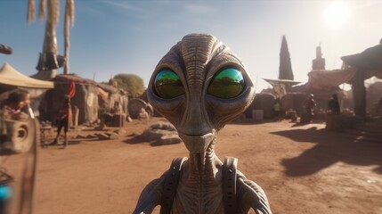 aliens taking selfies in different places around earth.Generative AI