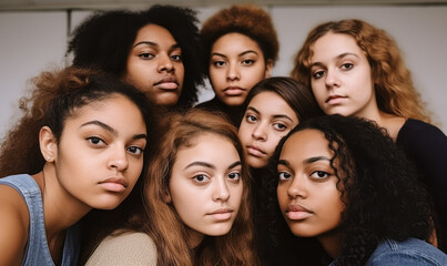 Obraz premium Unity in Diversity: Close-up Portrait of Multiracial Young Women