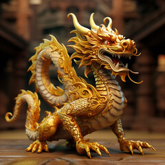 Fototapeta premium A stunning 3D model of a golden, traditional Chinese dragon deity, embodying the spiritual beliefs of Asian culture with its intricate design and symbolism. Generative AI.