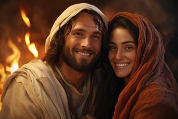 Jesus Christ travels with a girl. Love, romance, holding hands, family, virgin mary, religion...