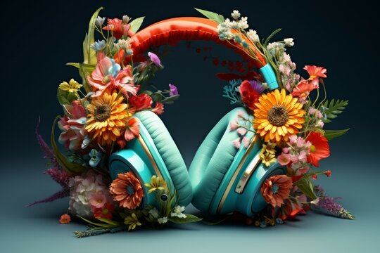 Portable Flower music headphones. Creative modern idea. Generate Ai