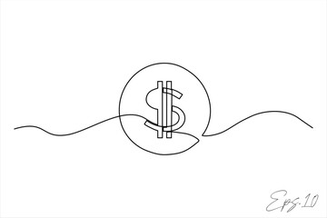 Fototapeta na wymiar continuous line art drawing of dollar coins