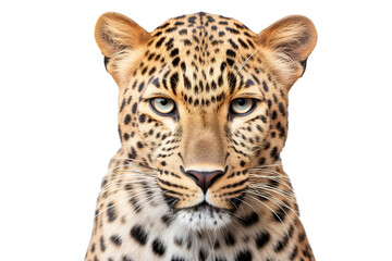 Close-up portrait of leopard white background