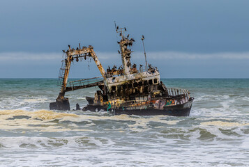 A view of a shipwreck on the coast close to Swakopmund, Namibia in the dry season