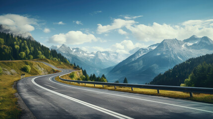 Naklejka premium A serpentine mountain road with breathtaking views of alpine scenery