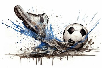 Determined Soccer ball kick player. Match action. Generate Ai