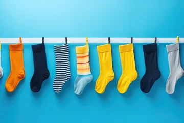 Rolgordijnen Abstract background with colorful socks for National Sock Day. Celebrate your love of socks, perfect for advertising, banners, and social media posts. Copy space available for your text. © Fokasu Art
