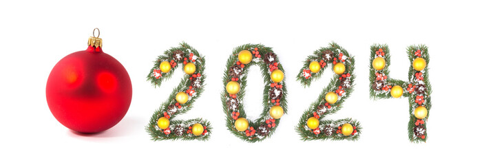 Red christmas ball and 2024 number