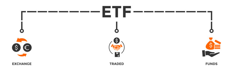 ETF banner web icon vector illustration concept Exchange Traded Funds Stock Market Investment with icon of money, cash flow, trading, transaction, bank, accounting, and growth