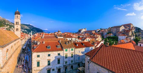 Gordijnen Landmarks and travel in Croatia - beautiful Dubrovnik town, panoramic view of old town and  historic center. © Freesurf