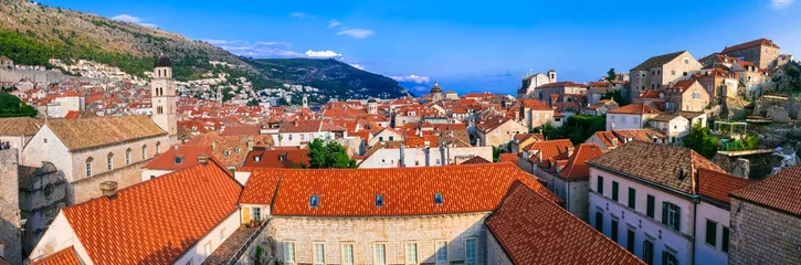 Gordijnen Landmarks and travel in Croatia - beautiful Dubrovnik town, panoramic view of old town and historic center. © Freesurf