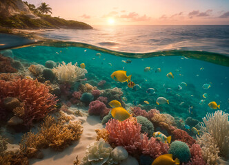 Naklejka na ściany i meble Coral reef and coral