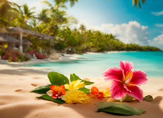 Tropical flowers on the beach