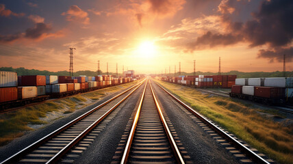 Fototapeta na wymiar Railroad and freight trains