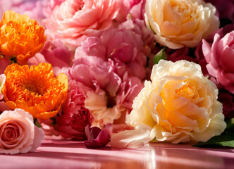 Pink and yellow roses