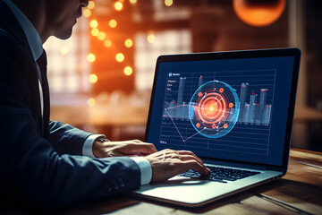 Finanzfokus - Ein Geschäftsmann analysiert Börsendiagramme und handelt an der Börse mit vollem Engagement