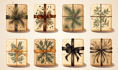Christmas background with gifts in vintage style.